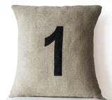 Handmade burlap pillow with hand painted numbers