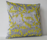 Handmade gray yellow silk throw pillows with beads