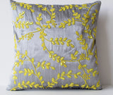Handmade gray yellow throw pillow with sequin