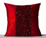 Handmade red pillow case with embroidery and beads