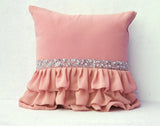  Handmade beige pillow with ruffles with crystal on georgette, girls dorm décor