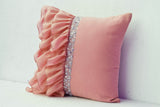  Handmade beige pillow with ruffles with crystal on georgette, dorm pillow cover