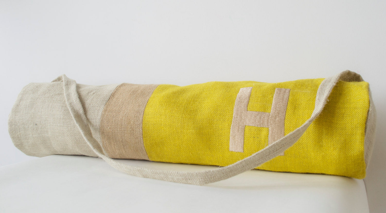 Yoga Mat Bag | Kantha Quilt | Mustard Yellow on White