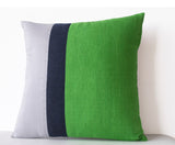 Handmade green throw pillow covers with color block