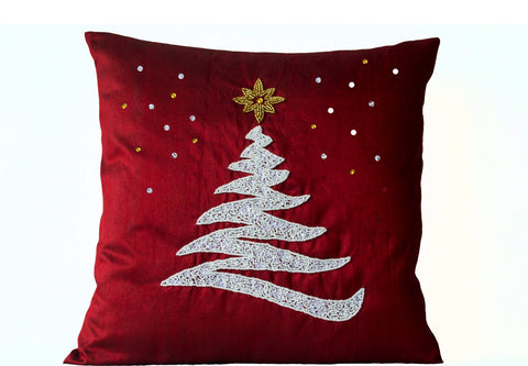 Handmade red silk Christmas decorative pillows