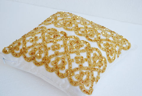 Handmade white gold bead throw pillow