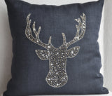 Handmde linen gray pillow covers with gold silver sequin