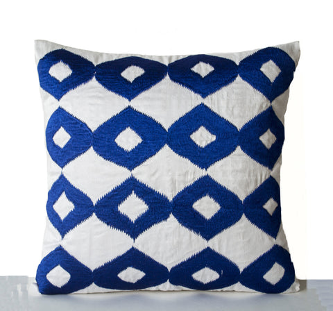 Handmade royal blue pillow cover with custom monogram