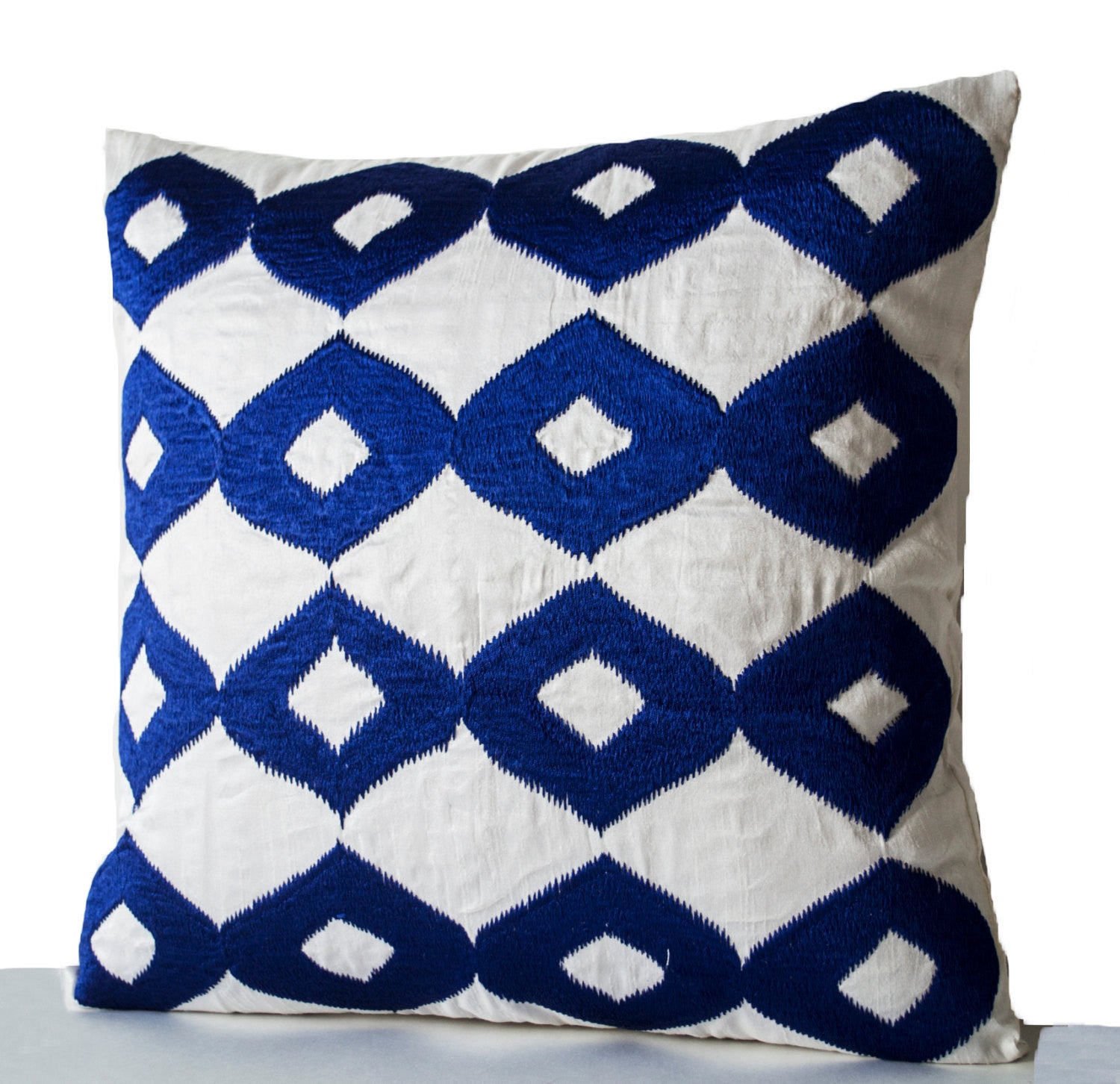 Handmade royal blue pillow cover with custom monogram
