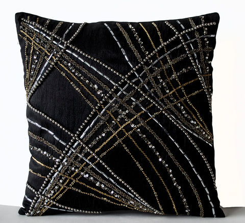 Handmade black throw pillow covers with geometric design