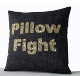 Handmade linen gray cushion cover with gold sequin