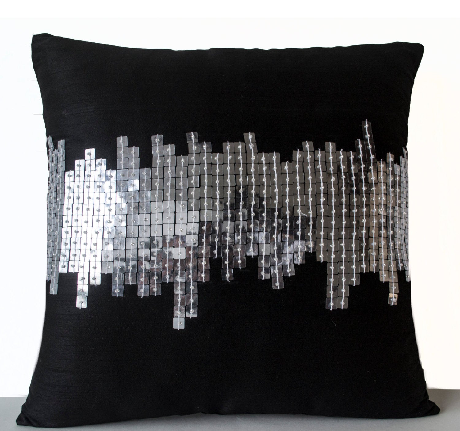 Shop for handmade personalized black throw pillow with silver sequin