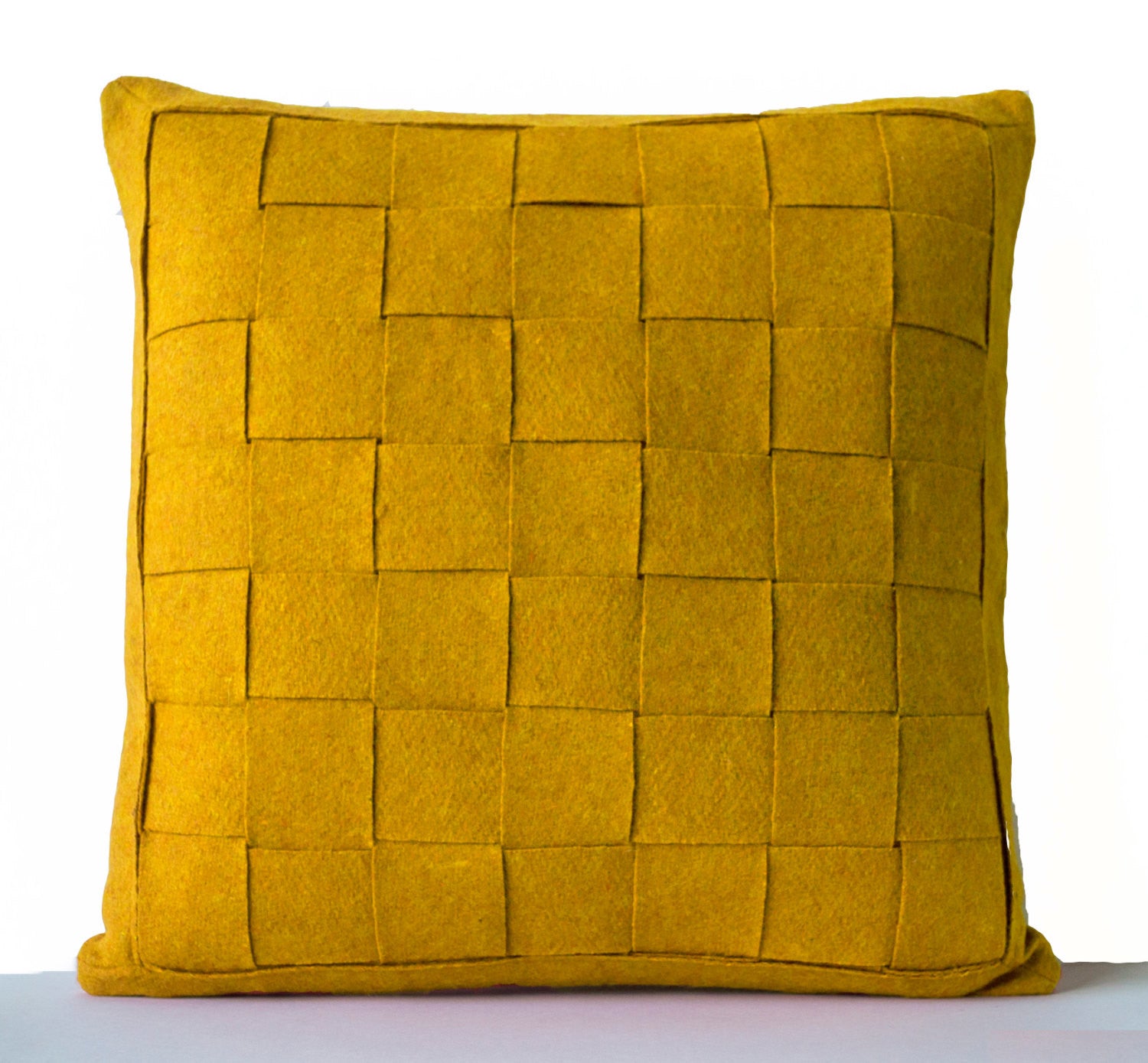 Handmade mustard felt weave decorative throw pillow cover