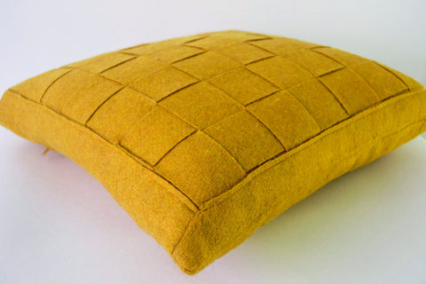 Handmade mustard felt weave decorative throw pillow cover