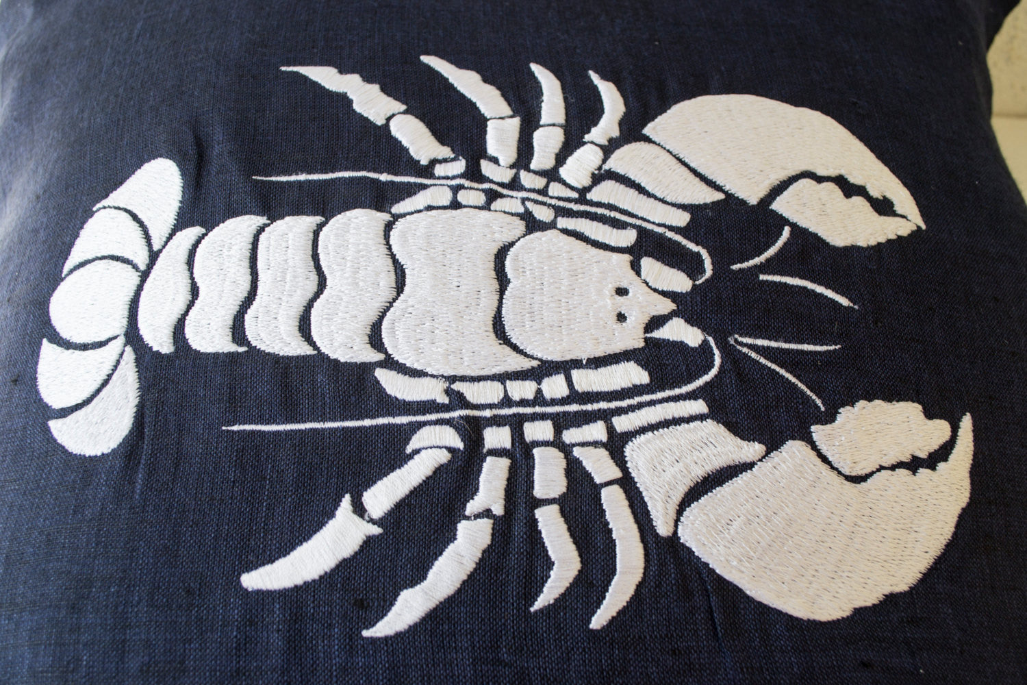 Handmade linen throw pillow with lobster design