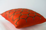 Handmade orange silk pillow cover with sequin