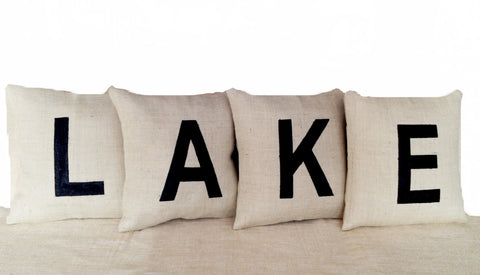 Shop online for handmade burlap ivory pillows with custom monogram