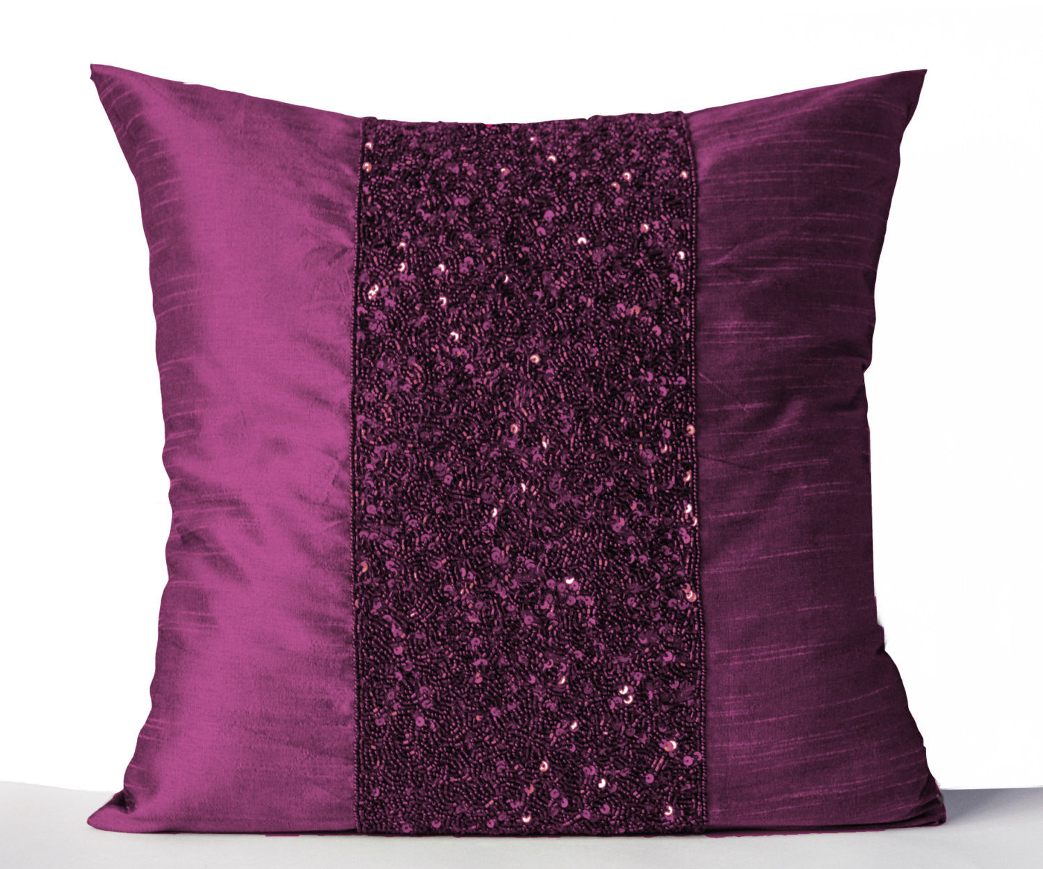 Handmade purple sparkle throw pillows with beads and sequin