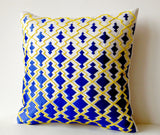 Handmade blue yellow decorative pillow cases with embroidery