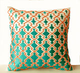 Handmade orange and teal decorative throw pillow cases