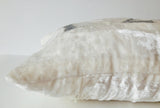 Handmade personalized ivory velvet pillow with silver sequin