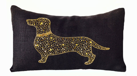 Handmade burlap pillow cover with Dachshund design