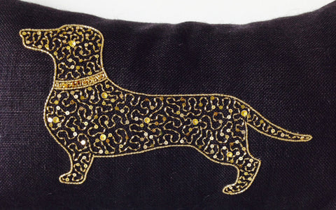 Handmade burlap pillow cover with Dachshund design