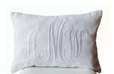 Handmade white linen pillow covers with monogram