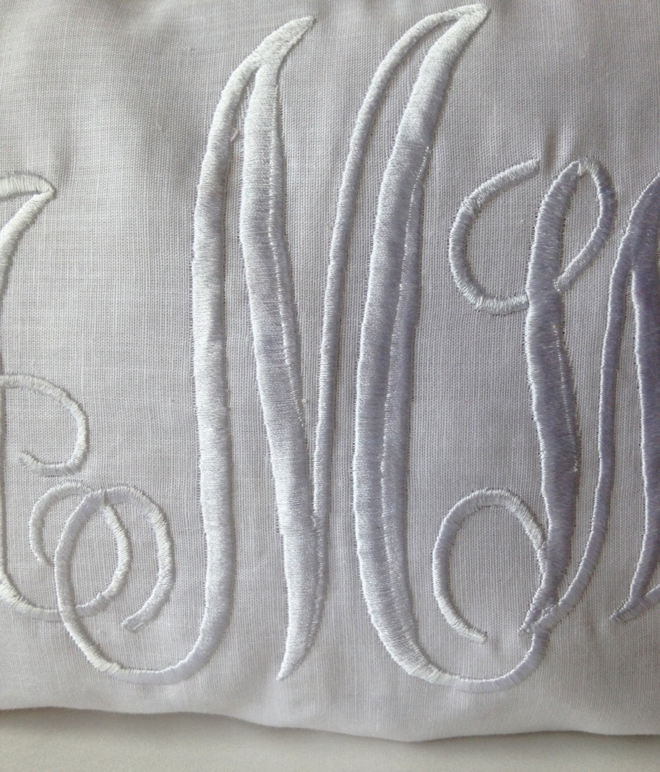 Handmade white linen pillow covers with monogram