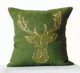 Handmade animal design pillow cover with gold sequin