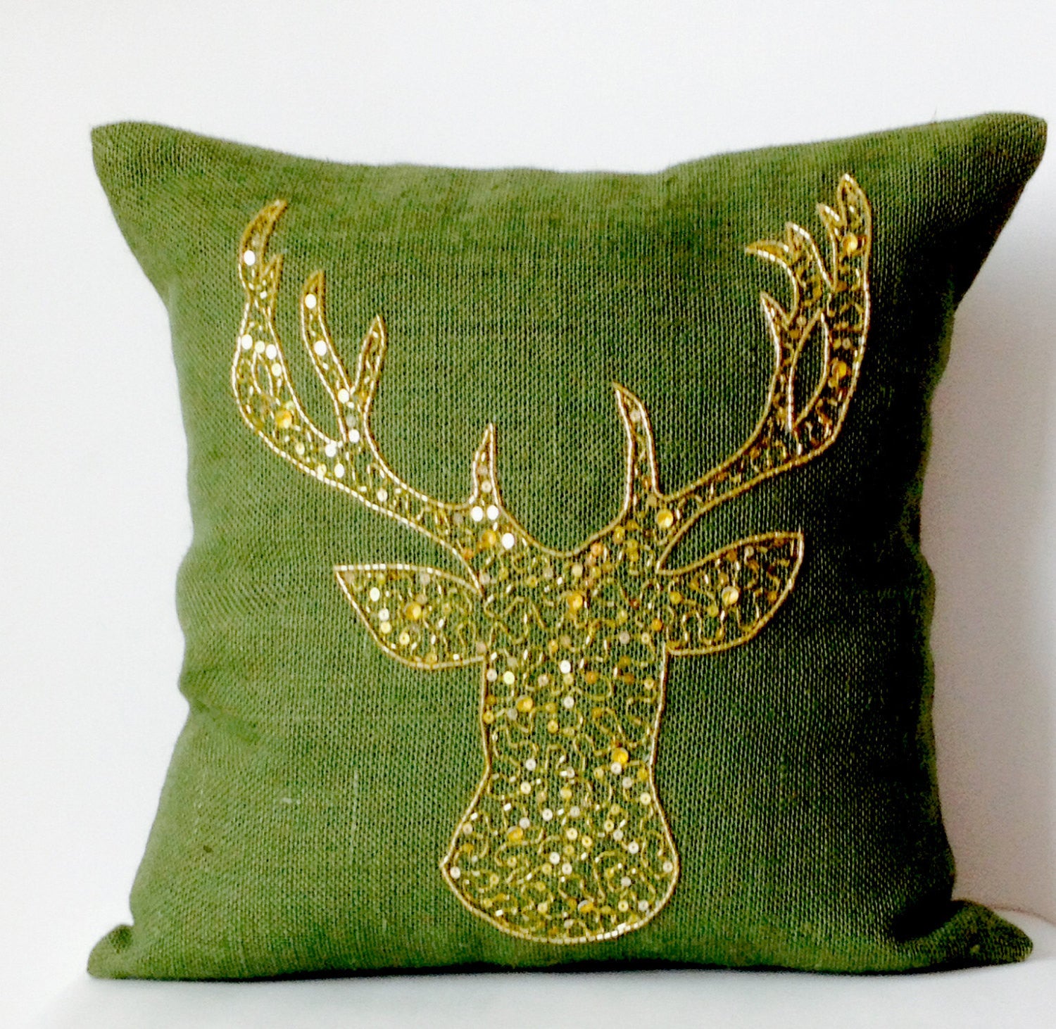 Handmade animal design pillow cover with gold sequin