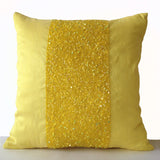 Handmade yellow silk pillow covers with embroidery and beads