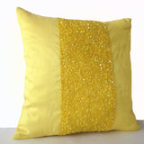 Handmade yellow silk pillow covers with embroidery and beads