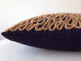 Handmade navy blue silk pillows with embroidery