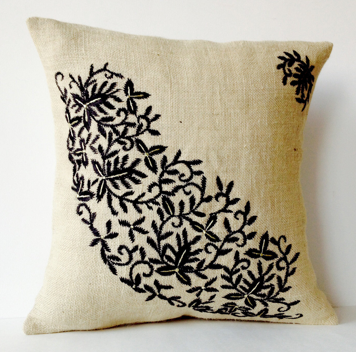 Ivory Embroidered Tufted Arch Throw Pillow
