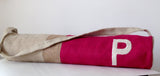 Handmade burlap fuchsia beige yoga mat bag with color block