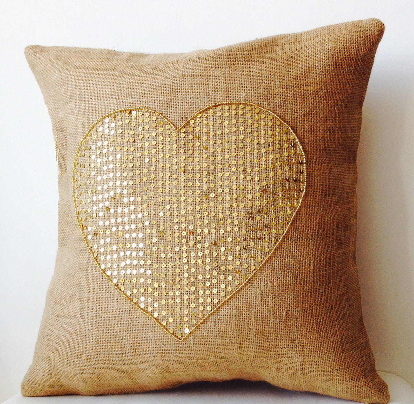 Handmade gold burlap pillow covers
