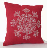 Handmade red burlap Christmas throw pillows