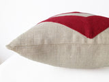 Handmade burlap pillow cover with red white flowerr