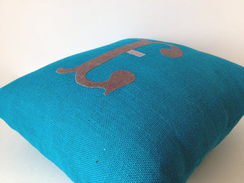 Handmade burlap throw pillows with monogram