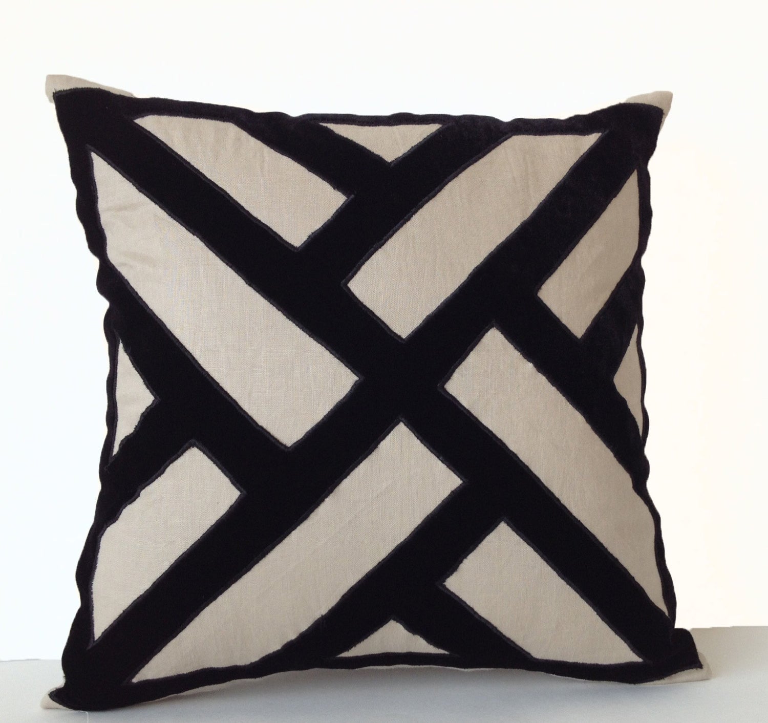Handmade gray linen throw pillows in velvet