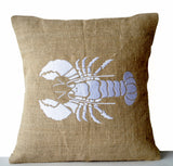 Handmade white pillow cover with lobster design and embroidery