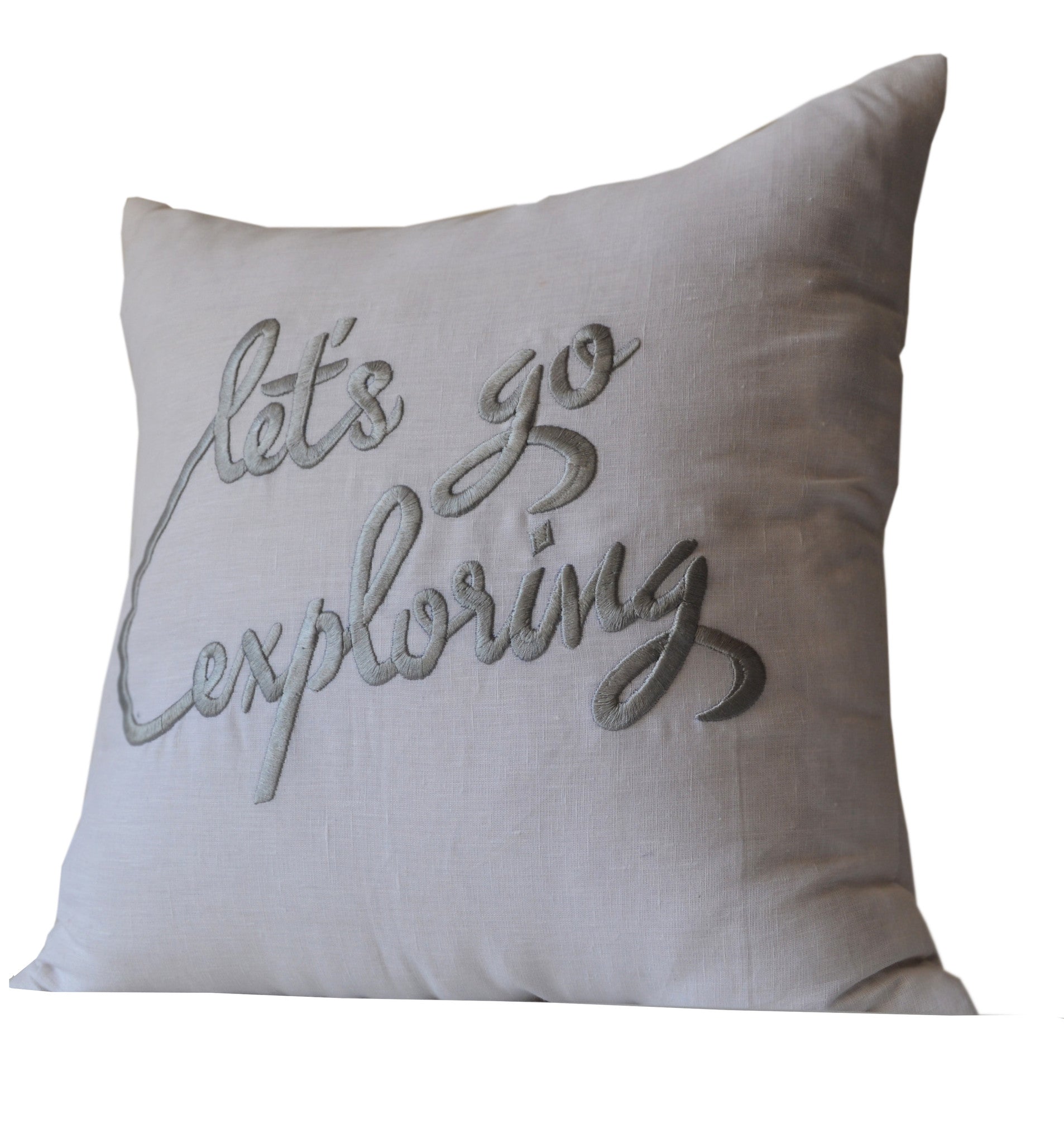 Handmade white linen throw pillow with personalized message