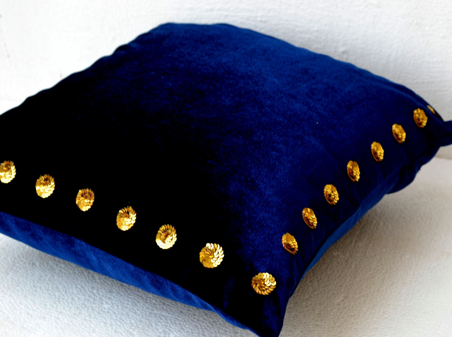 Amore Beaute Navy Velvet Pillow, Gold Accent Pillow Cover