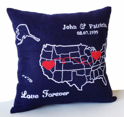 Amore Beaute Personalized US Map Pillow, Long Distance Relation Pillow, Couple Pillow