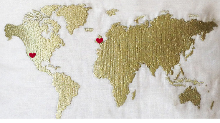 Amore Beaute Long Distance Relationship Pillow, Gold World Map Heart,Decorative pillow,Throw pillow