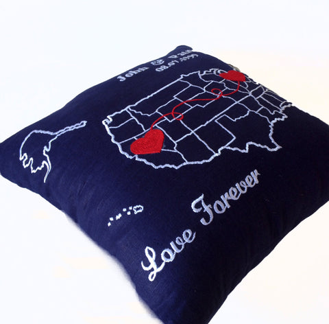 Amore Beaute Personalized US Map Pillow, Long Distance Relation Pillow, Couple Pillow