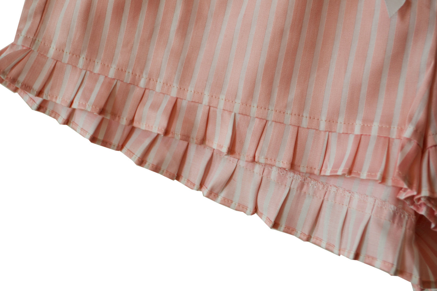 Amore Beaute Cute monogram comfy soft cotton shorts designed with ruffled trim around the swingy hems. 