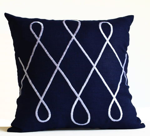 Amore Beaute Blue Throw Pillow Covers, Navy Blue Pillow Cover, Embroidered Pillow Cover