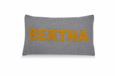 Amore Beaute Handmade Mustard Letter Appliqued Woolen Pillow Cover -Gray Felt Personalized Lumbar Pillow Cover, back to school gift